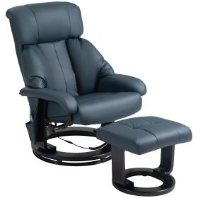Blue Faux Leather Swivel Recliner with Ottoman, Massage Chair with Remote and Side Pocket for Relaxation
