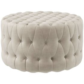 Round Ottoman Velvet-Feel Upholstered Foot Stool, Button Tufted Design and Padded Seat for Living Room, Entryway, Beige
