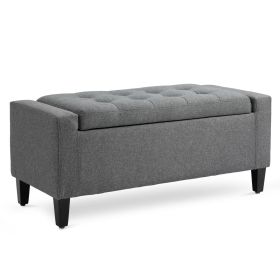 Linen Upholstered Storage Ottoman with Lift-Top Design Space-Saving Gray
