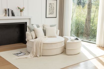 Oversized Round Accent Barrel Chair with 5 Pillows Soft Velvet Upholstered Armchair Lazy Lounge Sofa with Ottoman for Living Room/Bedroom/Reading