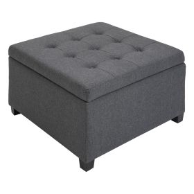 Tufted Storage Ottoman with Lift Top Fabric Metal Hinge Rubberwood Frame Living Room