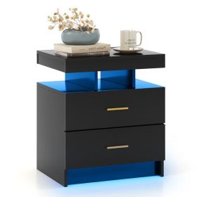 LED Nightstand with 2 Storage Drawers for Bedroom