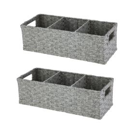 3-Compartment Storage Basket Set With Handles, Set of 2