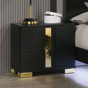 Attractive Beautiful Nightstand Bedroom Furniture Black And Gold Finish Bracketed Metal Legs 1pc Bedside Table