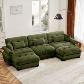 U Shape Modular Sectional Sofa Couch with Two Movable Ottomans, Modern 3 Seat Corner Sofa With Waist Pillows, Throw Pillows and Blostered Armrest