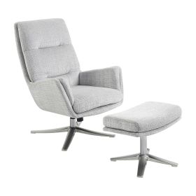 Comfortable Swivel Accent Chair with Ottoman Gray Chenille Upholstery Silver Finish Metal Base Stylish Furniture 1pc