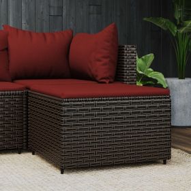 Patio Footrest Brown with Cinnamon Red Cushion PE rattan Medium
