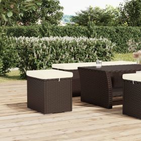 Ottoman Brown Poly Rattan Small Durable Ottoman Square