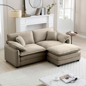 Two-Seater Sofa with One Footrest, L-Shaped 2-Seater Sofa with Ottoman for Small Living Spaces,Tan Corduroy