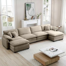 Over size U Shape Corduroy Sofa , Modern Upholstered 4 Seater Sofa with 2 Ottomans, Premium Soft Corduroy Fabric Sofa
