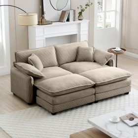 Two-Seater Theater Sofa with 2 Footrest, 2-Seater Sofa with Ottoman for Small Living Spaces,Tan Corduroy