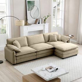 Oversize 3-seater sofa with One footrest, L-shaped Sectional sofa with ottoman for living rooms,Tan corduroy sofa