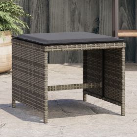Patio Stool Gray PE Rattan, powder-coated steel, foam, polyester