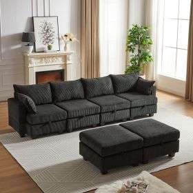 113.5'' Modular Sectiona Corduroy Sofa, Sectional Couches for Living Room U Shaped Sectional Couch with Storage Ottoman