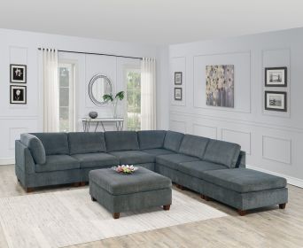 Living Room Furniture Grey Chenille Modular Sectional 8pc Set Large Corner L-Sectional Modern Couch 2x Corner Wedge 4x Armless Chairs and 2x Otto