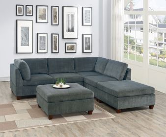 Living Room Furniture Grey Chenille Modular Sectional 6pc Set Corner L-Sectional Modern Couch 2x Corner Wedge 2x Armless Chairs and 2x Ottomans P