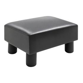 Ottoman Foot Rest, Small Foot Stool with Faux Leather Upholstery, Rectangular Ottoman Footrest with Padded Foam Seat and Plastic Legs, Bright Bla