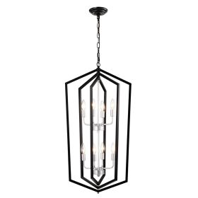 8-Light Farmhouse Kitchen Chandeliers, Matte Black And Sliver Vintage Rustic Cage Light Fixture Adjustable Height Chandeliers For Dining Room Hal (Option: Matte Black)