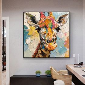 Hand Painted Giraffe Original Oil Painting African Animals Painting Original Wall Art Wild Animals Acrylic Art Impasto Textured Artwork Gifts For (Style: 01, size: 100x100cm)