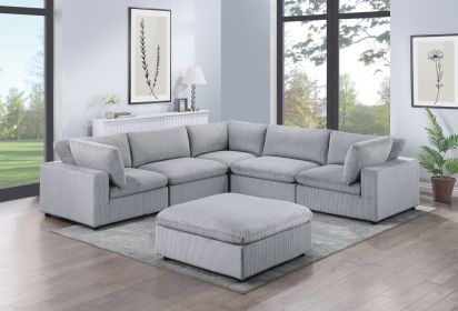 Dark Gray Color 6pc Modular Sectional Set Corduroy Upholstery Couch 3x Corner wedge 2x Armless Chairs 1x Ottoman Living Room Furniture (Color: as Pic)