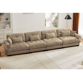Super Comfort Oversized Modular Velvet Sectional Sofa Couch with Movable Ottoman,Corner Sectional with Bolstered Armrests, Deep Seat Cloud Couch (Color: as Pic)