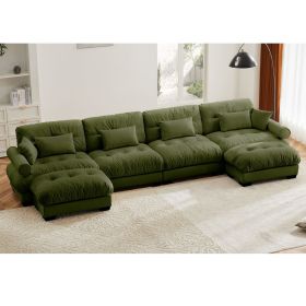 U Shaped Sectional Sofa Cloud Couch with Movable Ottomans (Color: as Pic)