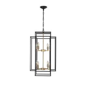 8 Lights Black & Gold Lantern Tiered Chandelier, Industrial Farmhouse Chandelier - No Bulbs Unavailable Platform- Temu (Option: Black and Gold)