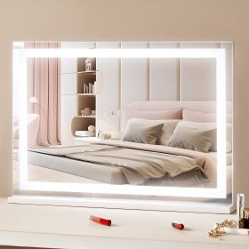 Lighted Makeup Mirror 3 Color Vanity W/ USB Desktop Wall-mount 31.5x21.7in (Option: White)